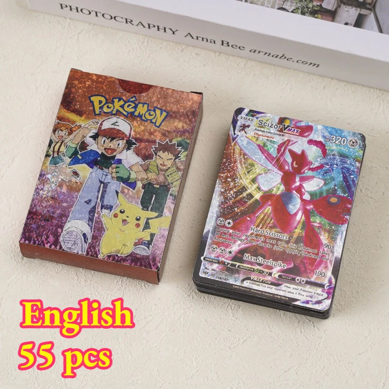 55PCS Pokemon Gold Foil Colorful Card Charizard Pikachu Arceus Silver Rainbow English VSTAR VMAX Card Gift