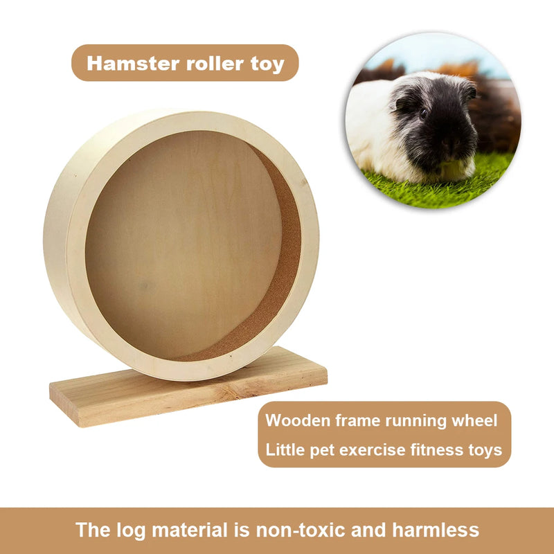 Wood Silent Running Toy Multipurpose Guinea Pig Rotatory Wheel Non-toxic Wooden Silent Spinner for Hamster Mice Guinea Pigs