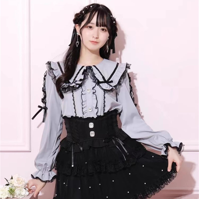 Noemi Sweet Lace Trim Long Sve irt New Arrival ELAKE Brand Polyester Fiber Straight Cut Lightweight Daily Wear for Girls
