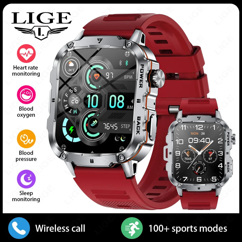 Lige 2025 relógio inteligente militar robusto masculino relógios ao ar livre lp68 à prova dwaterproof água 1.95 "al voz bt chamada homem smartwatch para android ios