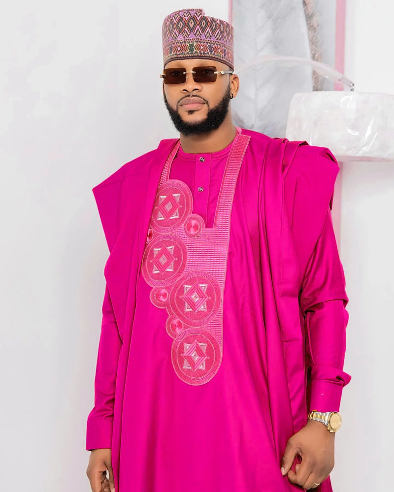 African Clothing For Men Traditional Bazin Riche Embroidery Design Top Long Sleeve 3 Piece Set