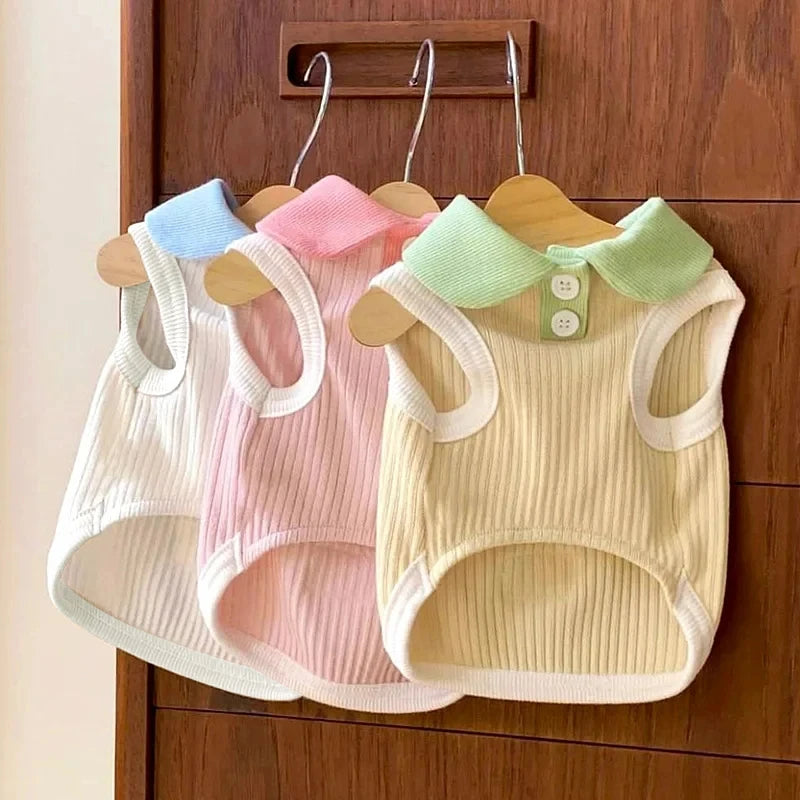 Summer Pet T-shirt Breathable Thin Lapel Dog Vest for Small Medium Dogs Cats Casual Pet Clothes Chihuahua Bichon Teddy Costume