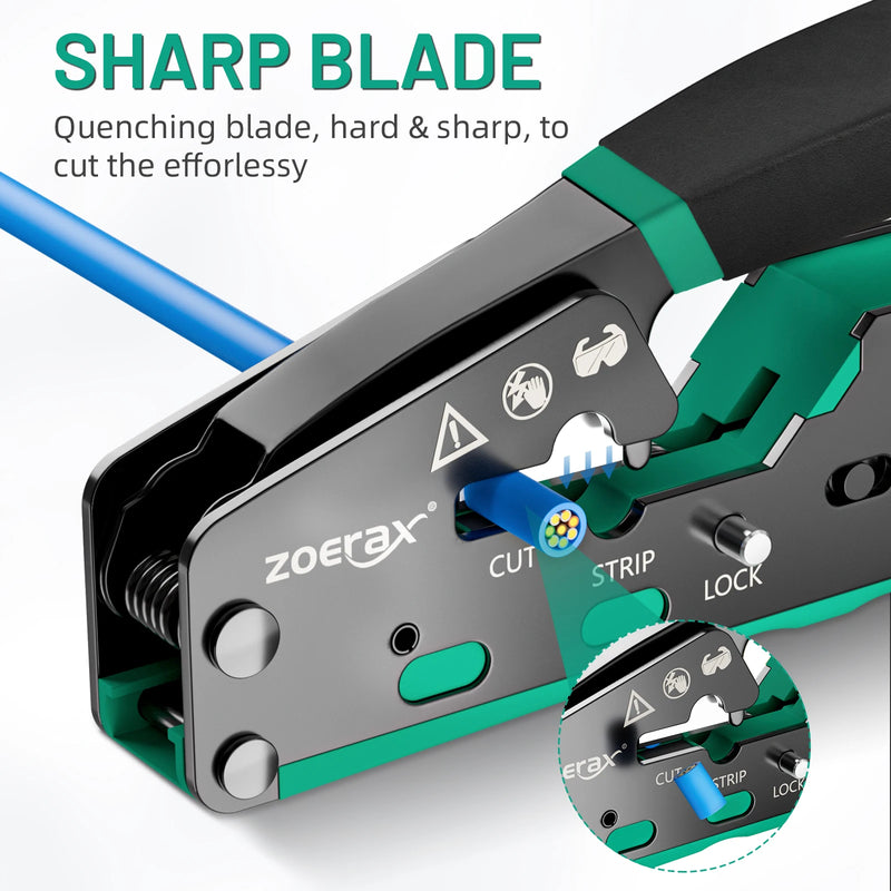 ZoeRax RJ45 Ferramenta de crimpagem passar através do cortador de crimper para Cat6 Cat5 Cat5e 8P8C Conector modular Ethernet Ferramenta de fio tudo-em-um