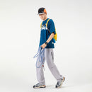 Calças de trabalho ao ar livre com design emendado estilo americano, calças compridas masculinas, calças largas soltas, calças esportivas casuais de perna reta