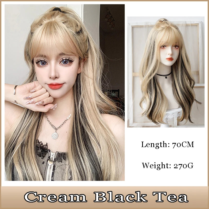 AOSI  20 Inch Fruit Green Long Straight Hair With Bangs Synthetic Heat-resistant Long Straight Hair Cos Wig