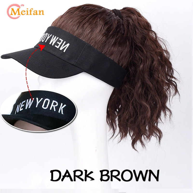 MEIFAN Synthetic Natural Fake Hair Ponytail Extension Wig wiht Hat Travel Beach Shade Baseball Cap All-in-one Easy Wear Hat Wig