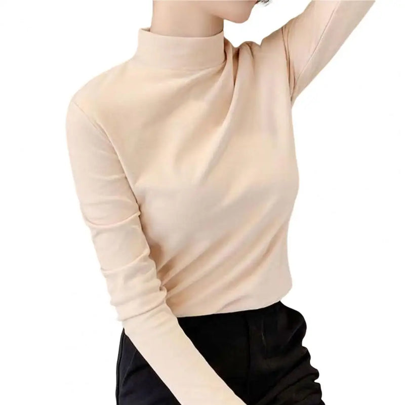 Half High Collar Women Thermal Top Slim Bottoming Blouse Autumn Winter Tee Shirt Thickened Double-Sided Fleece  Thermal Top