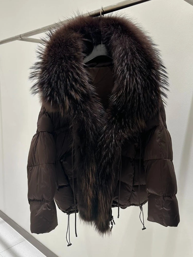 OFTBUY Thick Warm White Duck Down Coat Waterproof Parka 2025 New Oversized Raccoon Fur Collar Winter Puffer Hooded Jacket Women