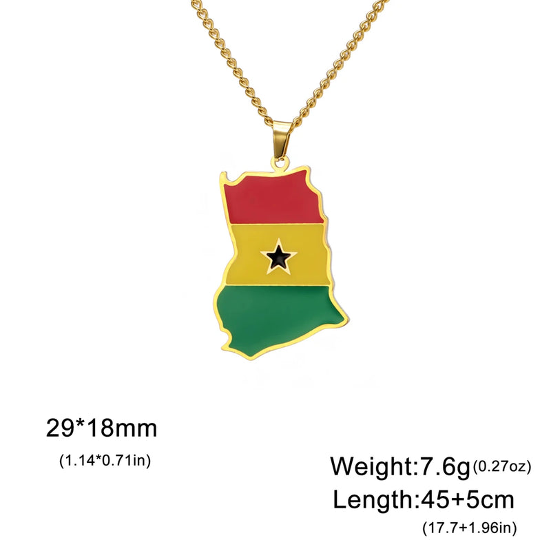 EUEAVAN Enamel Africa Ghana Map Flag Pendant Necklace Men Women Stainless Steel Gold Silver Color African Ghanaian Jewelry Gifts