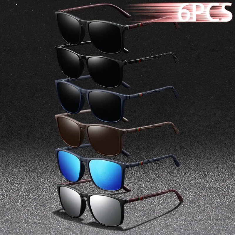 6 pçs moda quadrado uv400 óculos de sol das mulheres dos homens condução pesca caminhadas colorido na moda leve ao ar livre óculos