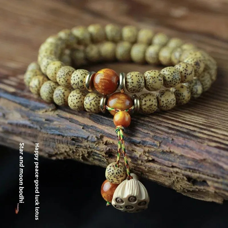 Original DIY Design Handmade Milled Lotus Seed Buddhist Beads Bracelet Woven Hand Chain Prayer Beads Jewelry Accessories