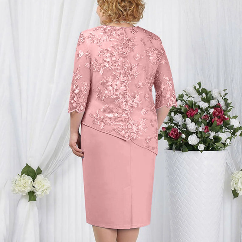 Plus Size Ladies Dress O Neck Short Sleeve Dress Evening Party Summer Dresses For Wedding Guest Lace Embroidery Elegant Dress