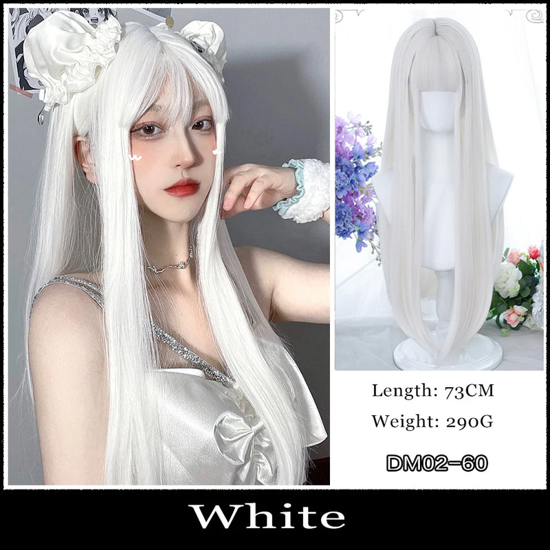AOSI  20 Inch Fruit Green Long Straight Hair With Bangs Synthetic Heat-resistant Long Straight Hair Cos Wig
