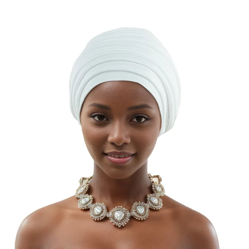 Multicamadas africano feminino turbante boné feminino cabeça envoltórios plissado auto gele boné headtie muçulmano festa headpiece