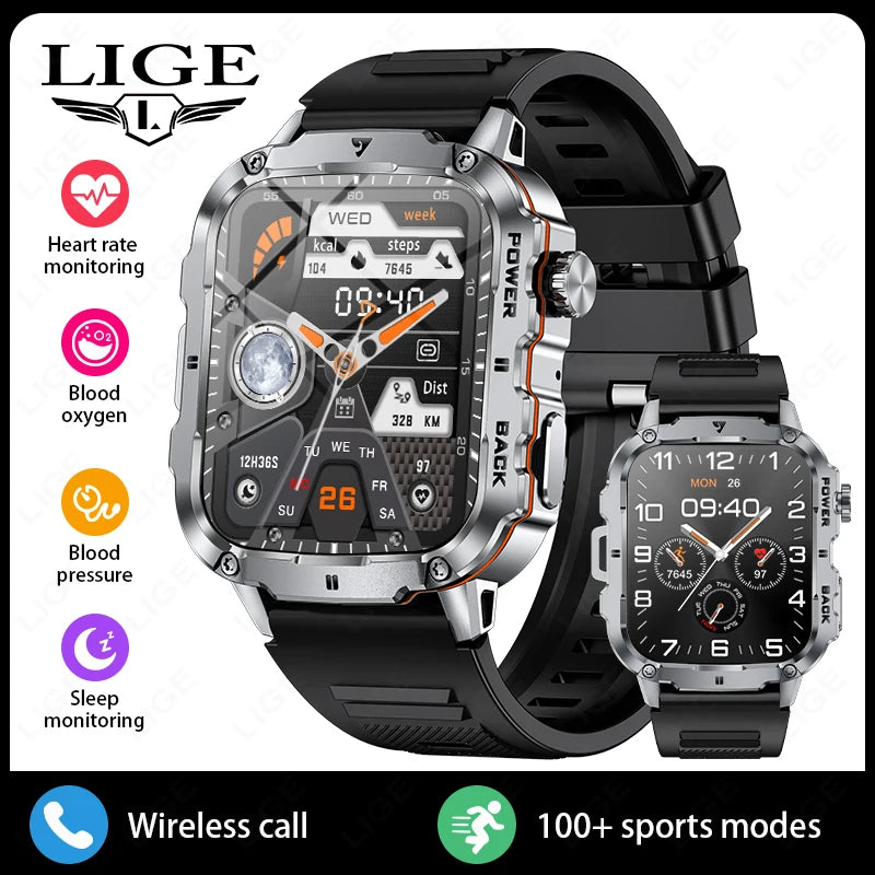 Lige 2025 relógio inteligente militar robusto masculino relógios ao ar livre lp68 à prova dwaterproof água 1.95 "al voz bt chamada homem smartwatch para android ios
