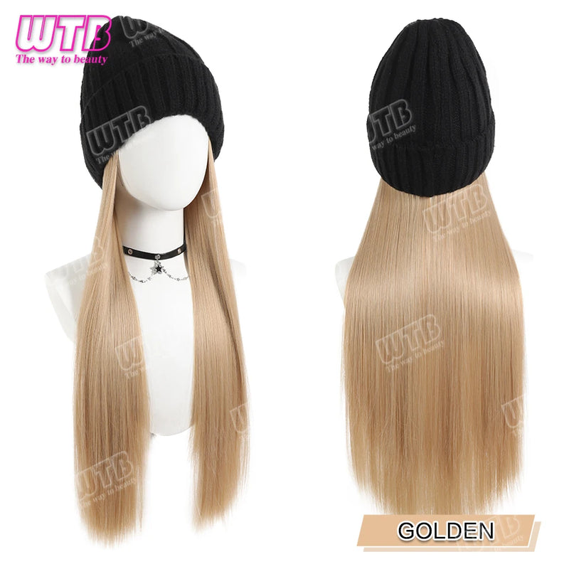 WTB Wavy Curly Hair Hat Wig Long Hair Black/Golden Beret Autumn Winter Hat Chemical Fiber Wig Hair Extensions Hair Accessories