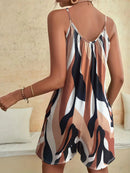 Macacão feminino com estampa abstrata de verão, alça espaguete, macacão solto para férias e casual, deve ter roupa de verão