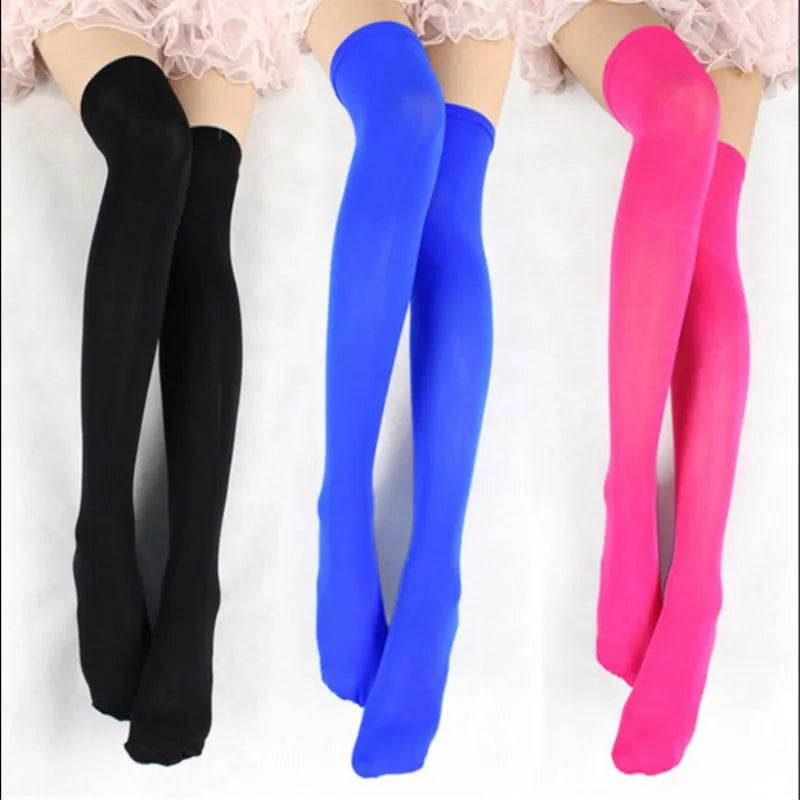 Lolita Candy Colors Stocking Over The Knee Long Socks Ladies Girls Elastic Tight Lingerie Cosplay Party Thigh Sock Sexy Stocking