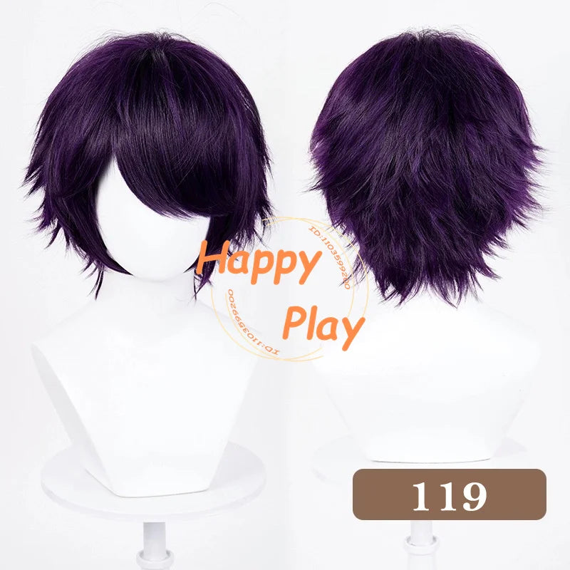 Synthetic Layered 32cm Short Anime Cosplay Wig Blue Purple Series Heat Resistant Hair For Men Women Halloween Anime Cosplay Wigs