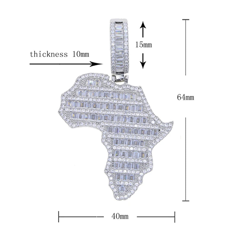 New Iced Out Bling Map Of Africa Pendant Necklace Gold Color Full CZ Zircon Charm Men Fashion Hiphop Jewelry