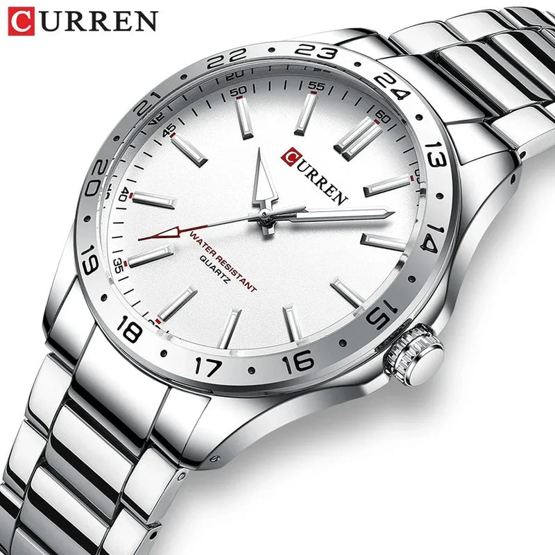Curren 8452 prata branco presente quartzo homem de negócios relógio de pulso masculino relógio de quartzo simples luxo militar do exército à prova dwaterproof água relógio masculino