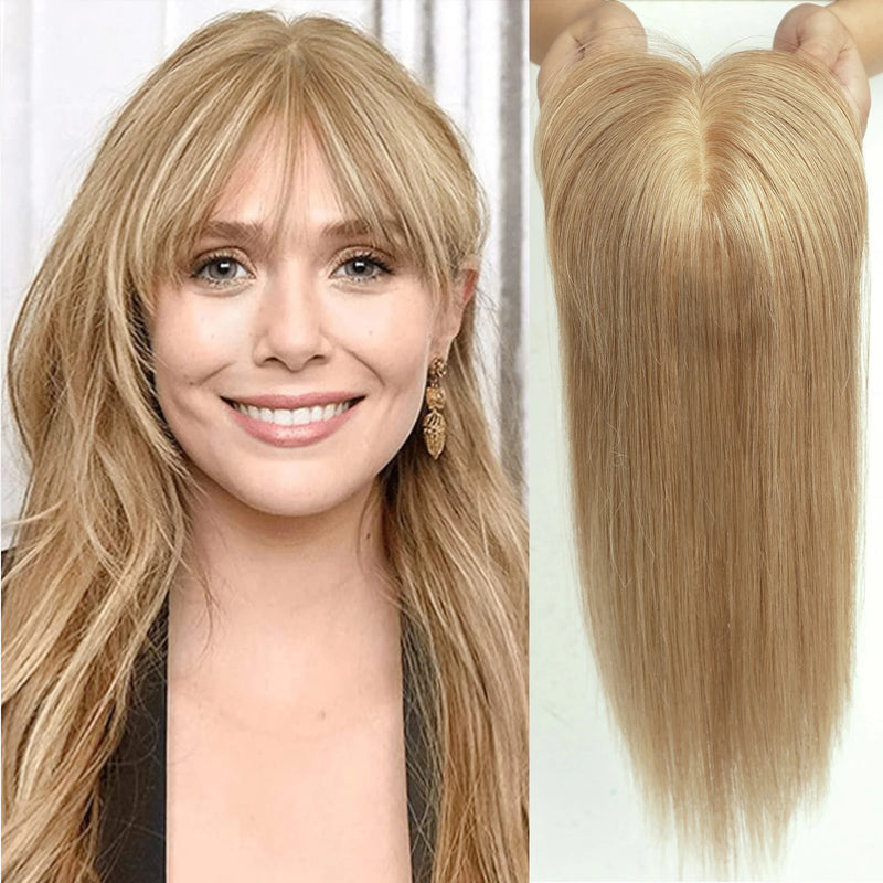 14 Polegada marrom ombre 100% toppers de cabelo humano com franja clipe em remy hairpieces para mulheres extensões de cabelo reto uso diário