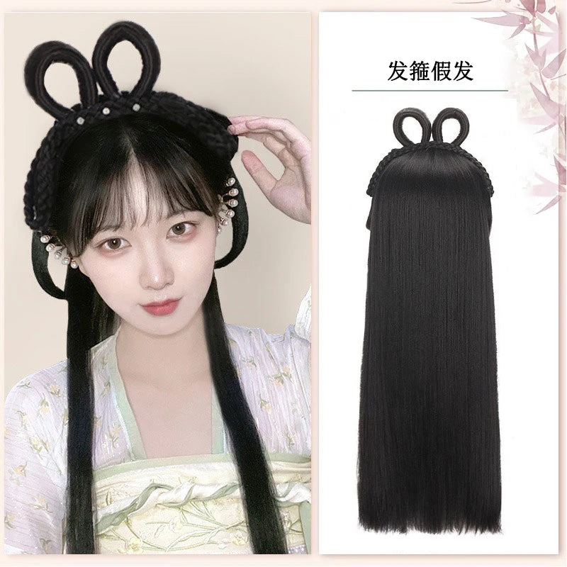 AOSI Synthetic Wei And Jin Style Warring States Robe Hanfu Wig Package Integrated Bun Back Pressed Back Hair Ancient Style