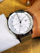 Mini foco luxo à prova dwaterproof água relógios masculinos calendário janela prata negócios relógio de quartzo pulseira aço inoxidável mãos luminosas 0052