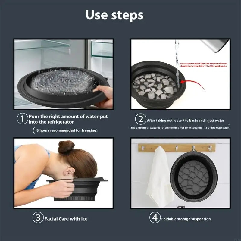 Tigela de banho de gelo dobrável de silicone para rosto, ferramenta de cuidados com a pele, viagem em casa, beleza essencial, multiuso, enfermeira