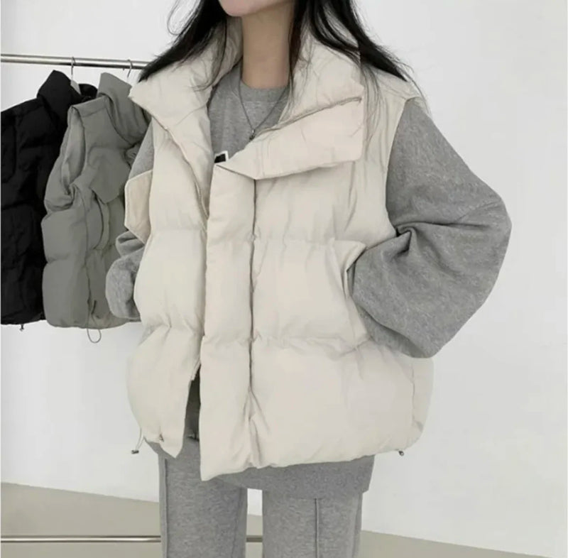 Ele Cotton Vest Outerwear Women's Autumn Winter New Sle Stand Collar Svel oulder Pad Warm Loose Cotton Jaet