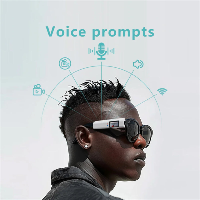 2.7k mini óculos fpv gravação de vídeo micro-câmera hd wifi fone de ouvido inteligente óculos gravação de vídeo e som wifi controle de aplicativo