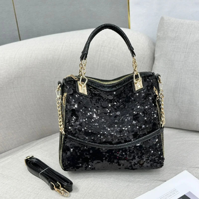 New sequin handbag Korean version of fashion senior women's bag large capacity soft leather bead single shoulder crossbody bag