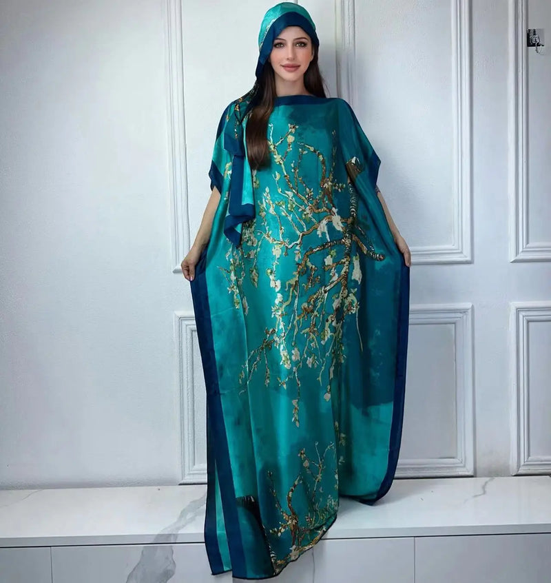 Winyi africano muçulmano senhora verão boho moda impresso kaftan vestido de férias solto streetwear abaya com cinto vestido de praia