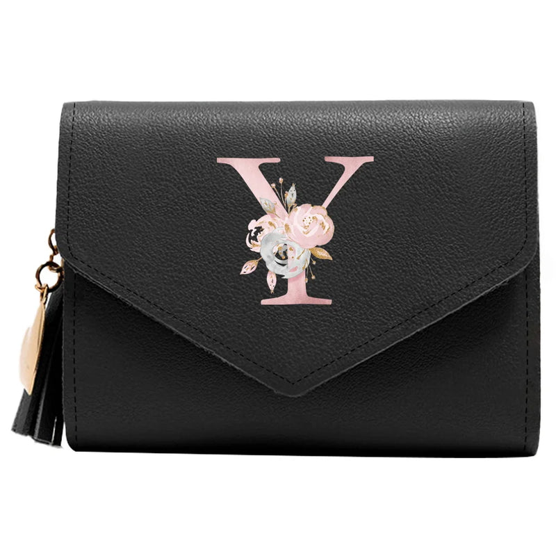 Purse Female Mini Wallet Cute Purse Pink Flower Pattern Slim Wallet RFID Blocking Credit Card Holder Coin Pocket ID Window