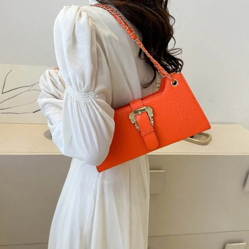 2024 Luxury Women's Chic Underarm Bags New Fashion Crocodile Pattern Chain Shoulder Bags Handbags Clutch Blue Green Armpit Bags