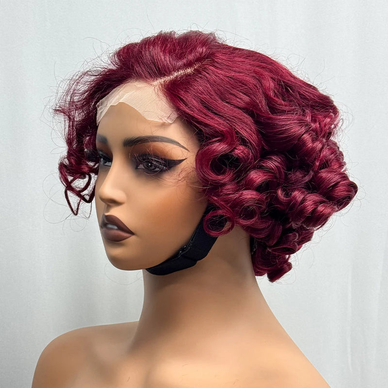 250% Density Bob Wigs Loose Bouncy Curly 4x4 Transparent Lace Closure Frontal Wigs Side Part Loose Texture 100% Human Hair Wig