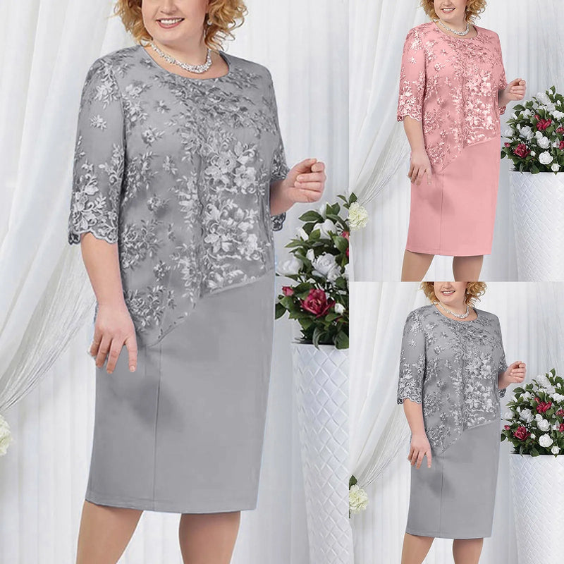 Plus Size Ladies Dress O Neck Short Sleeve Dress Evening Party Summer Dresses For Wedding Guest Lace Embroidery Elegant Dress