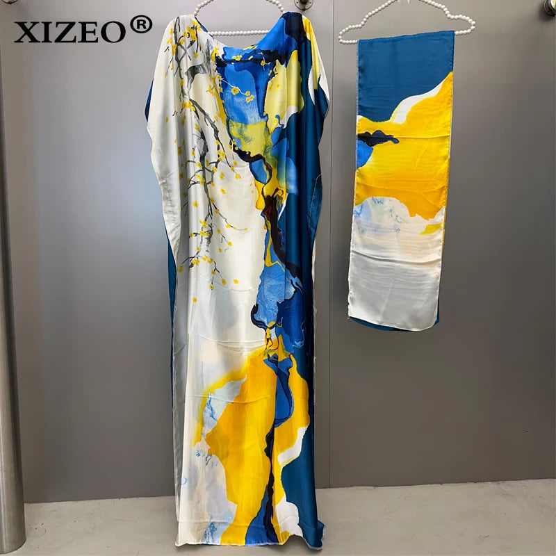 XIZEO vestidos africanos muçulmanos para mulheres dubai abaya gola redonda vestido kaftan com estampa de bolinhas, vestido maxi elegante, vestido maxi