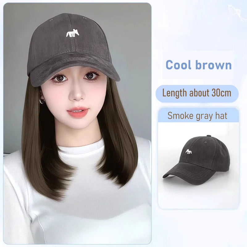 synthetic 30/40cm45cm wig baseball cap long straight hair wig duck tongue cap bobble head curly hair ponytail bob Christmas gift