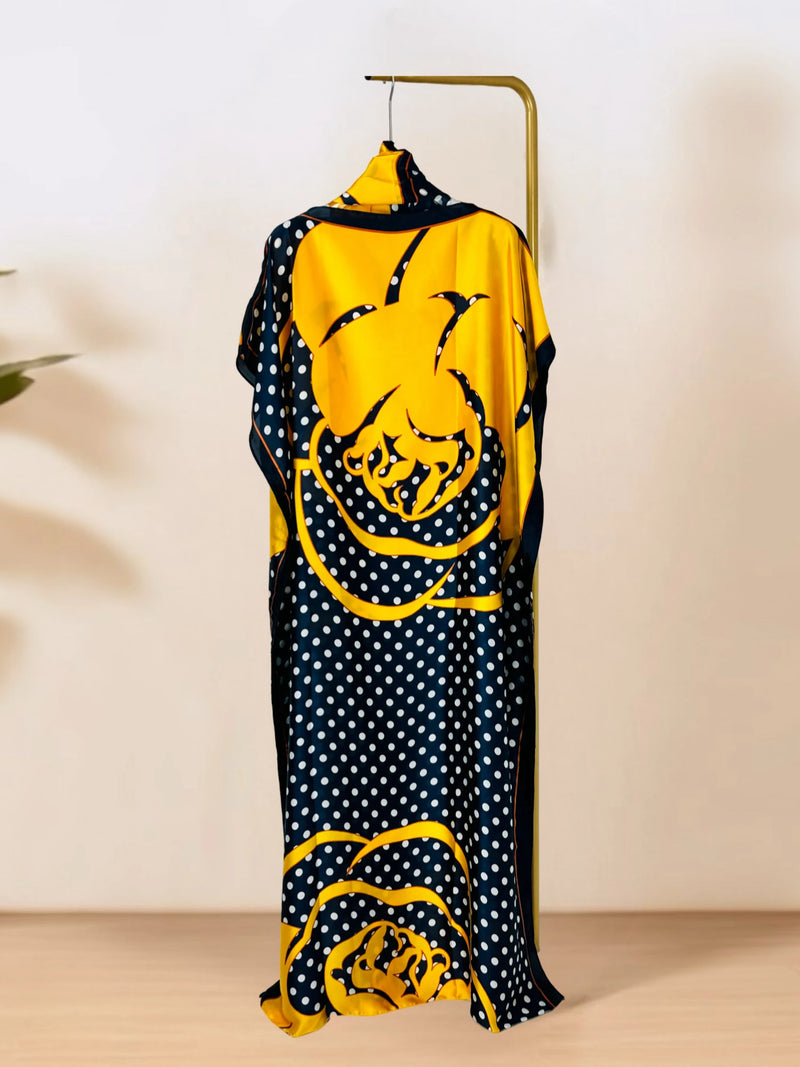 Round Necked Kaftan Dress, Fashionable Bat Sleeve Loose Fitting Dress with Scarf, Women's Clothing