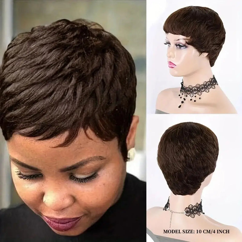 Human Hair Wig Pixie Cut Wig Short Straight Human Hair Wigs for Women Full Machine Made Wig 150% Density 4Inch