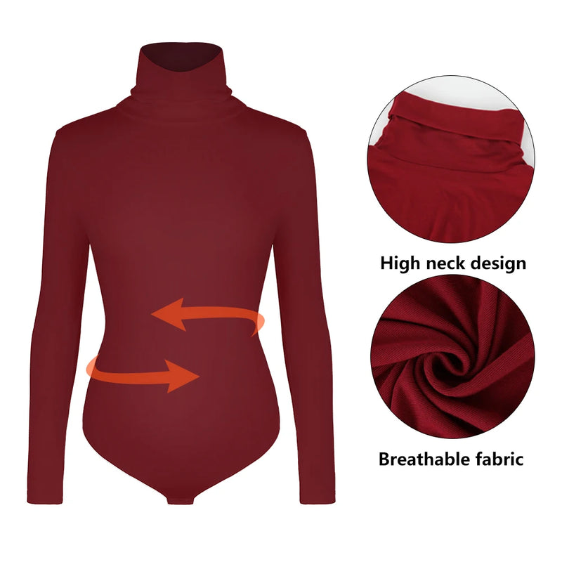 Body feminino de gola alta, manga comprida, modelador de barriga, controle de barriga, modelador de corpo, roupa de rua feminina, roupas quentes, outono inverno