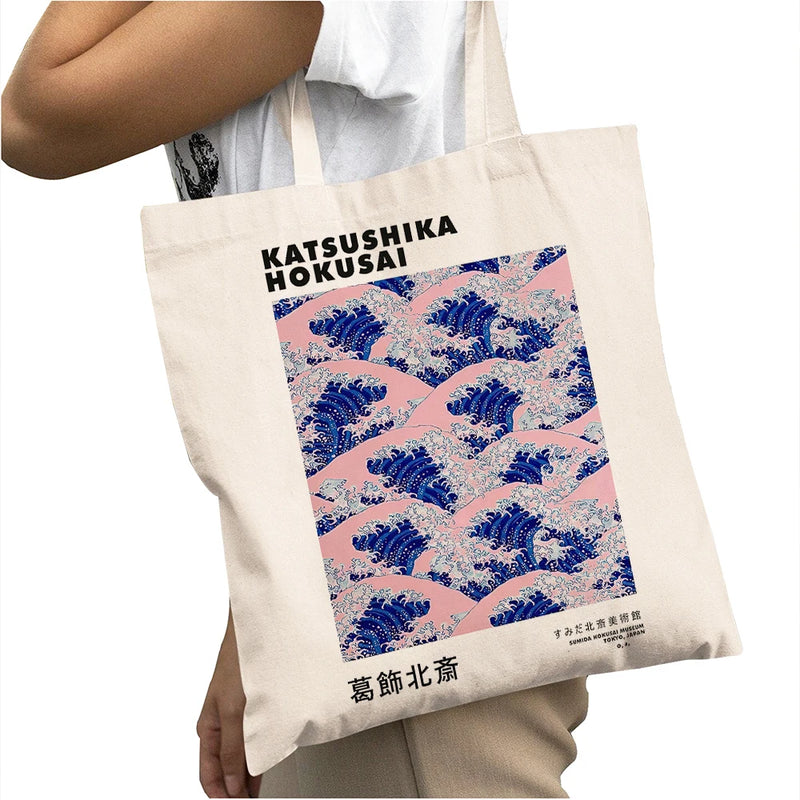 Great Wave Off Kanagawa Large Capacity Shopping Bags Women Shopper Bag Double Print Japanese Artwork Lady Shoulder Tote Handbag