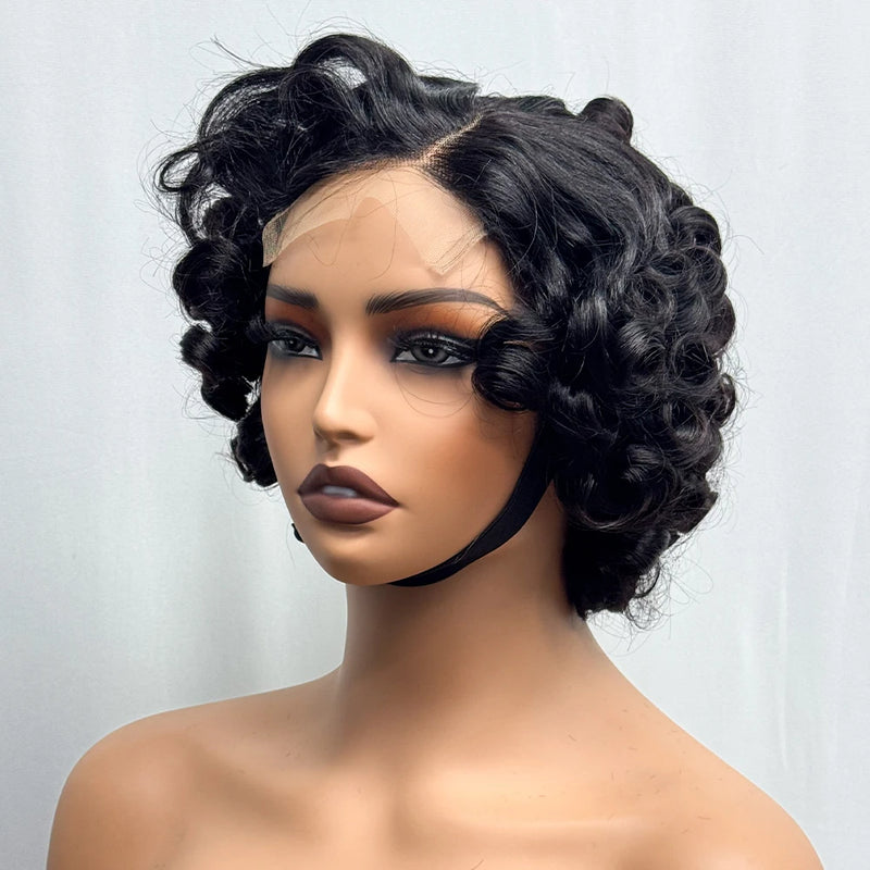 250% Density Bob Wigs Loose Bouncy Curly 4x4 Transparent Lace Closure Frontal Wigs Side Part Loose Texture 100% Human Hair Wig