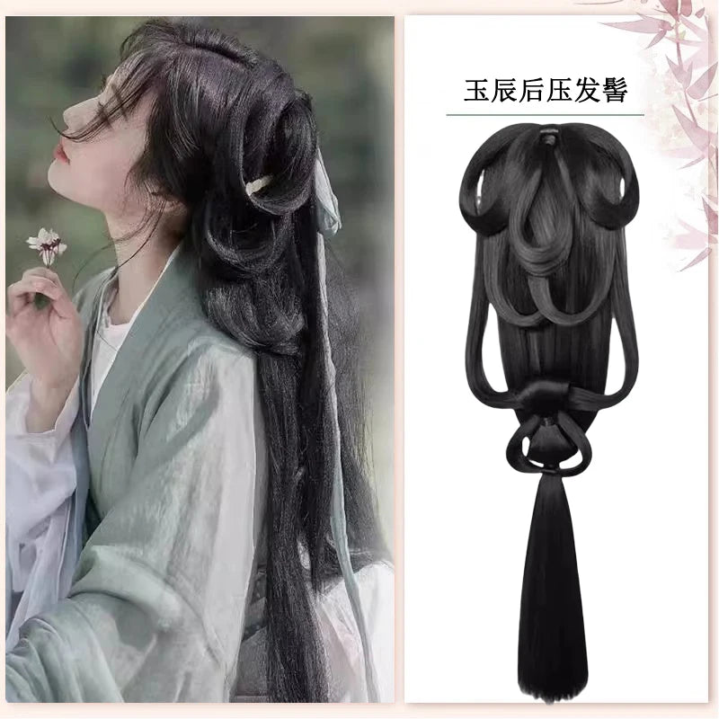 AOSI Synthetic Wei And Jin Style Warring States Robe Hanfu Wig Package Integrated Bun Back Pressed Back Hair Ancient Style