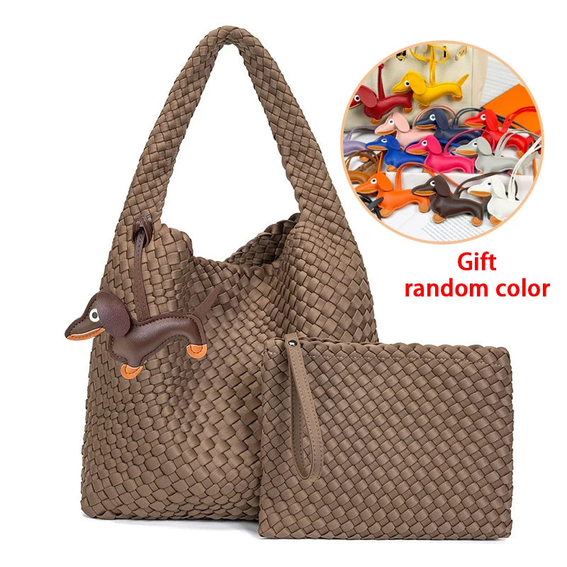 High Quality Handmade Woven Bags Ladies Neoprene Top-handle Shoulder Bag Travel Shopper Hobo Tote Bag with Purses for Women