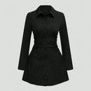 Plus size casual cintura fina manga longa camisa vestido cor pura elegante estilo viajante 2025 outono novo