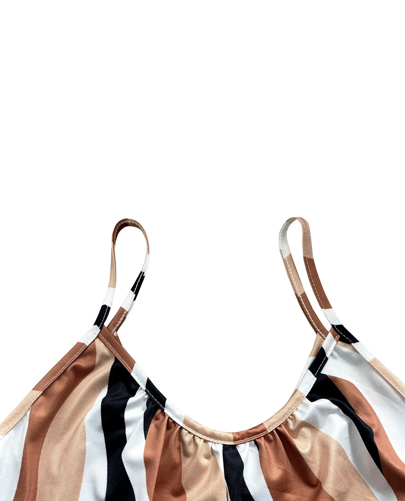 Macacão feminino com estampa abstrata de verão, alça espaguete, macacão solto para férias e casual, deve ter roupa de verão