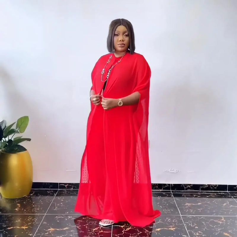 Conjunto maxi de duas peças para mulheres, vestidos longos casuais para senhoras, chiffon, roupa africana, novo