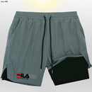 Shorts corrida secagem rápida para homens, esportes de ginástica, ao ar livre, treino, fitness, jogging, calças curtas, 2 em 1, verão